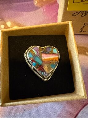 Just Be Hipie Genuine stones Heart Inlay Statement Ring on sterling silver